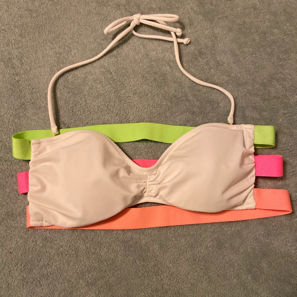 White bikini top with neon straps